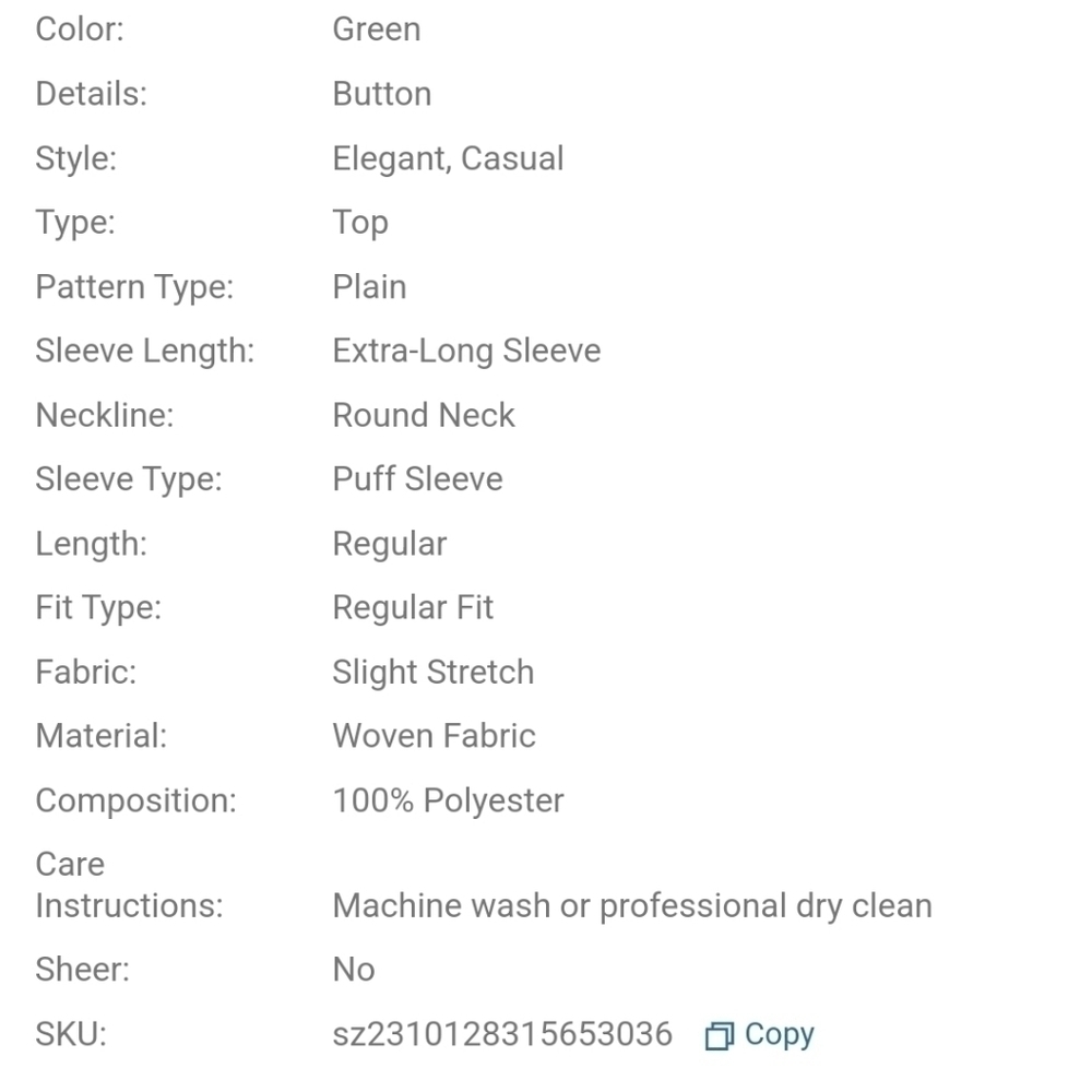 SHEIN Essnce Women's  Green Round Neck Puff Sleeve Shirt XSMALL - Picture 6 of 13